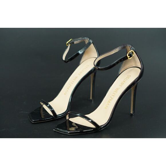 Stuart Weitzman Nudistcurve 100 Black Patent Ankle Strappy Sandals Size 7 $475 - Picture 7 of 10